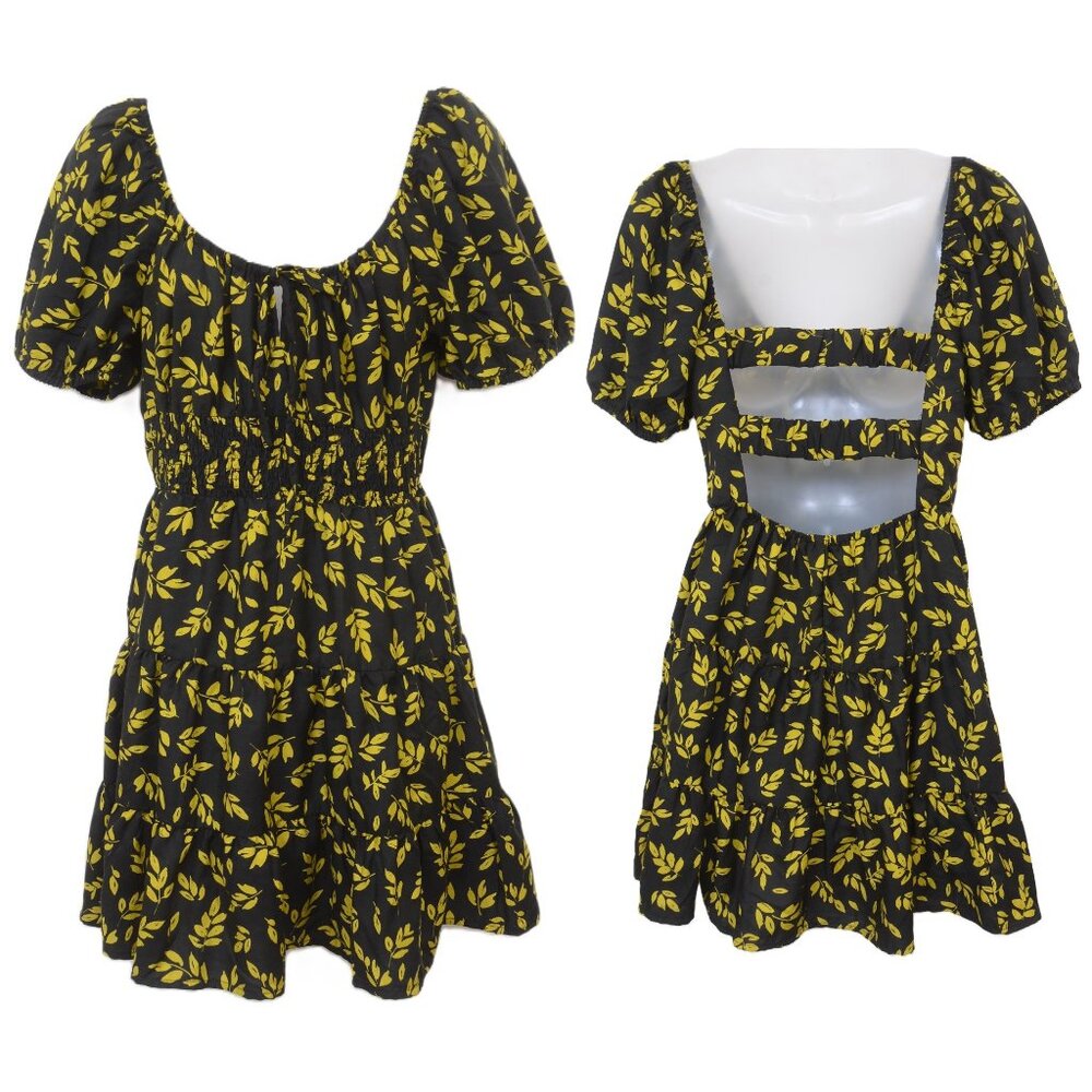 Charlette Russe Puff Sleeves Artsy Fit‎ & Flare Skater Mini Dress Summer SMALL